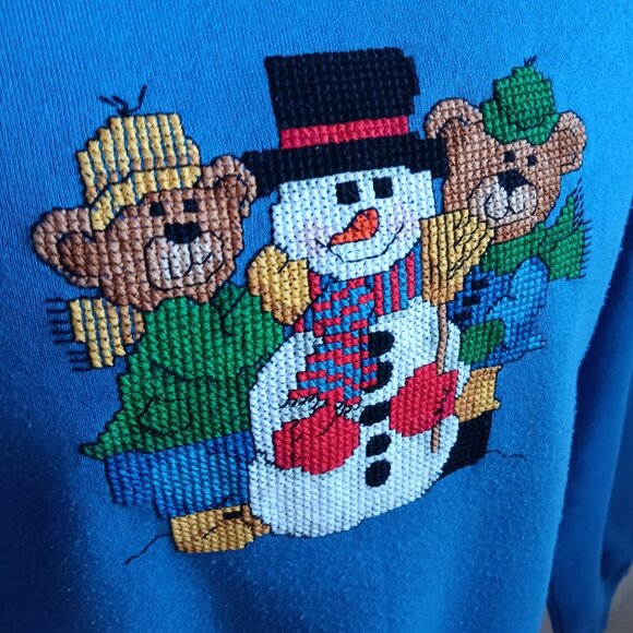 Vtg Womens Medium Sweatshirt Snowman 90's Jerzees Bears Christmas Embroidery - Picture 2 of 5